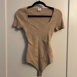 Abercrombie Corset-Inspired Short-Sleeve Bodysuit Light Brown